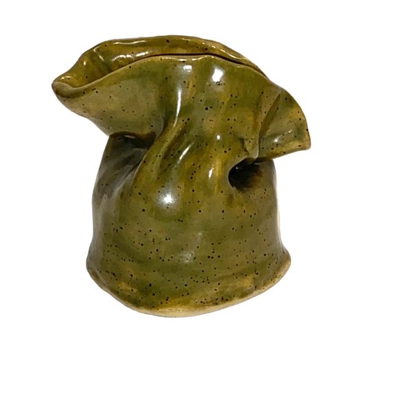 Weird Unusual and One of a Kind Pottery Vase Planter Green Glazed Eclectic - Picture 3 of 8